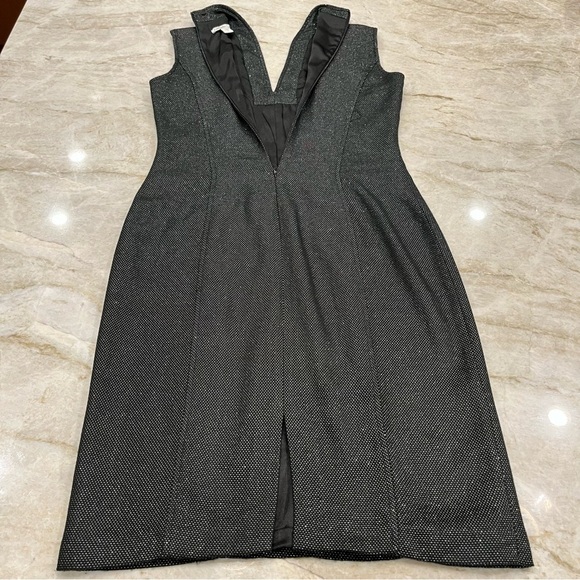 Coldwater Creek | V-Neck Sheath Midi Dress | Black Silver Metallic‎ | Size 6 - Picture 3 of 10